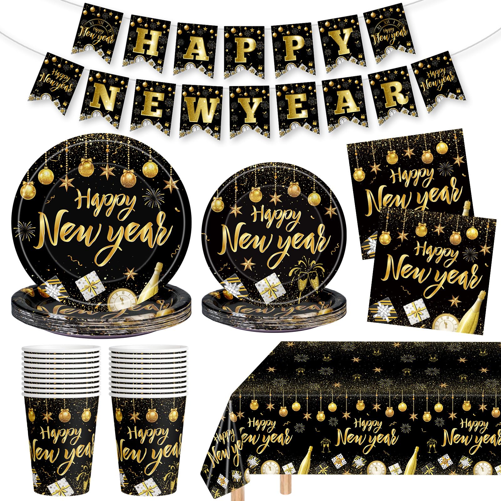 Locker.Ink | Elevate Your New Year Celebration with 24 Must-Have Party Tableware Essentials 82-Piece New Years Eve Party Supplies Set