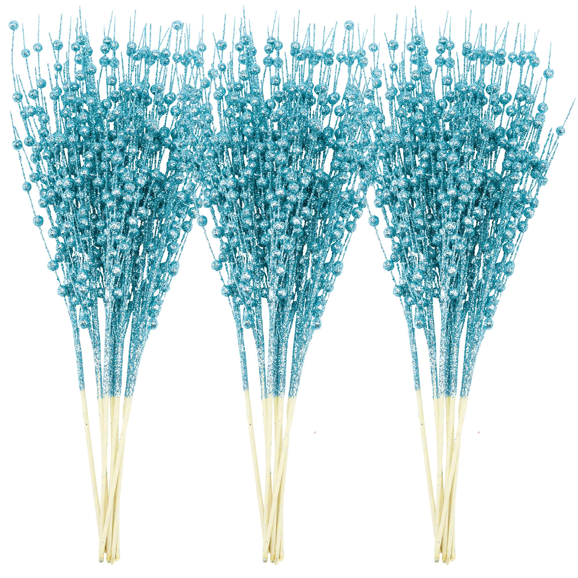 Joiedomi 24 Pcs Christmas Artificial Berry Stem Ornaments, Decorative Bead Sticks, Glittery Twigs, for Christmas Tree Decor Small Vase Decor Holiday Party Supplies and Wedding Decor (17", Light Blue)