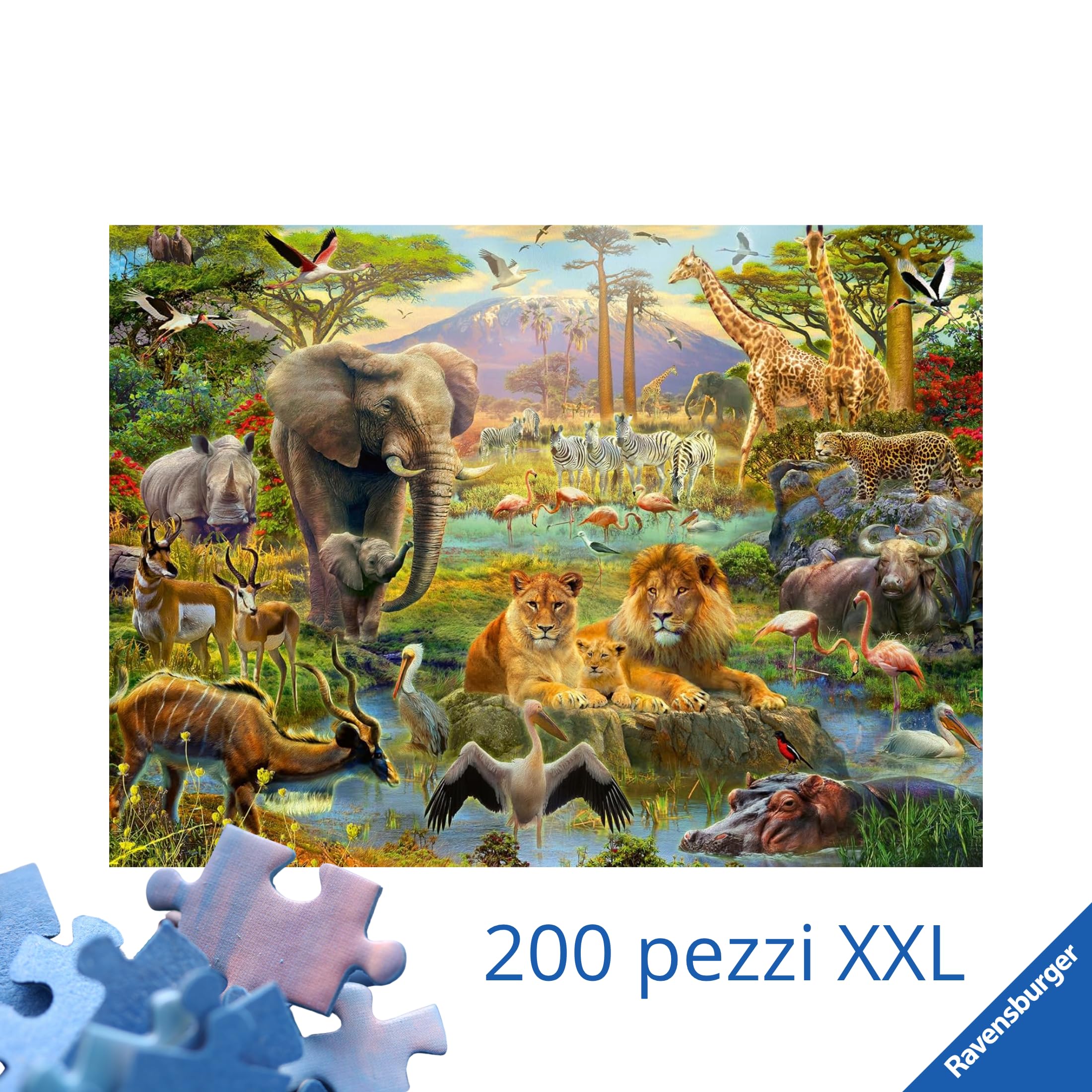 Ravensburger - Puzzle Animali della savana, 200 Pezzi XXL - Puzzle Bambini 8 Anni, Giochi Educativi e Divertenti, Idee Regalo