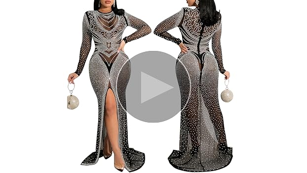 Amazon.com: Nagfar Women Rhinestone Birthday Party Long