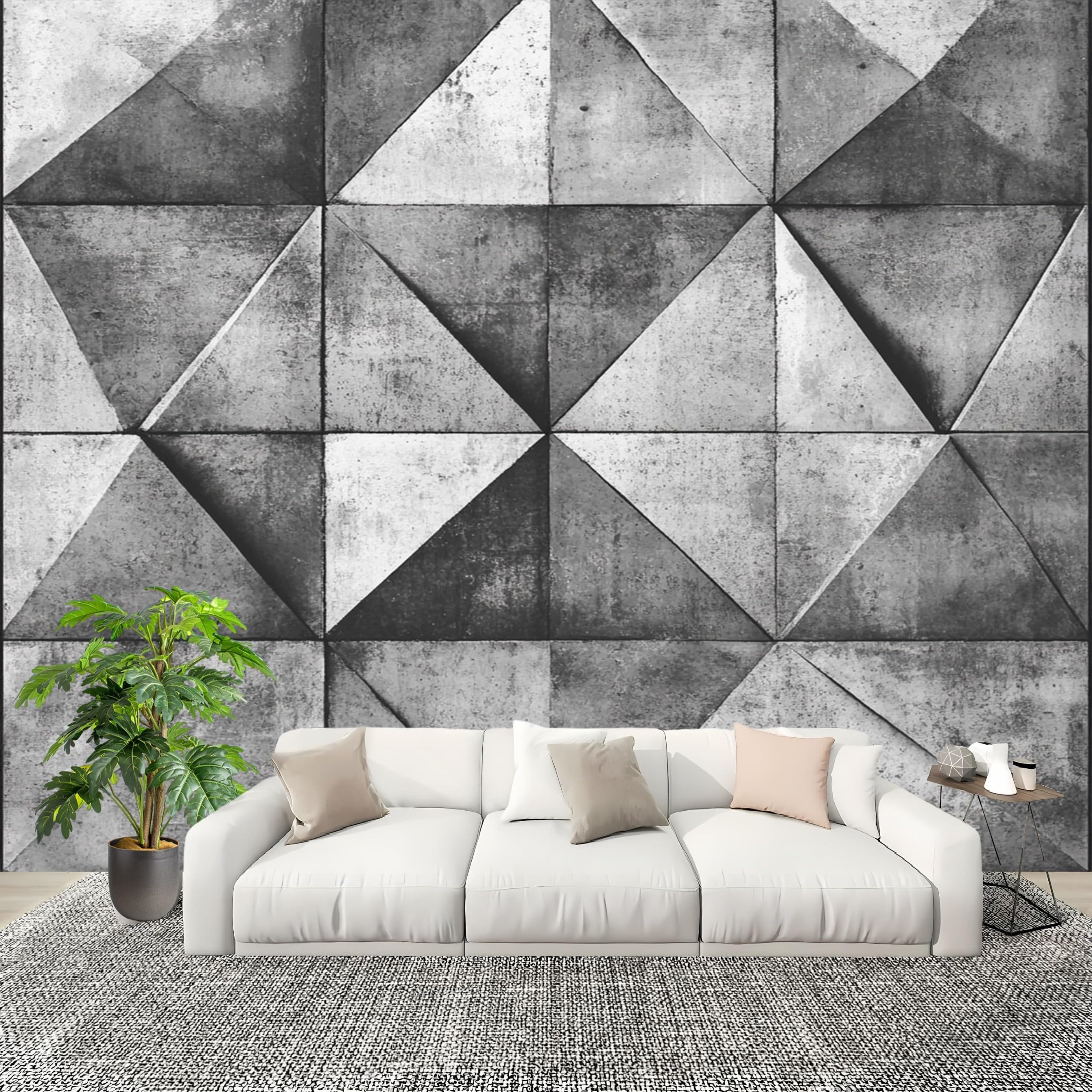 Papier peint intissé rétro géométrique triangle mural photo 250x175 cm gris imperméable