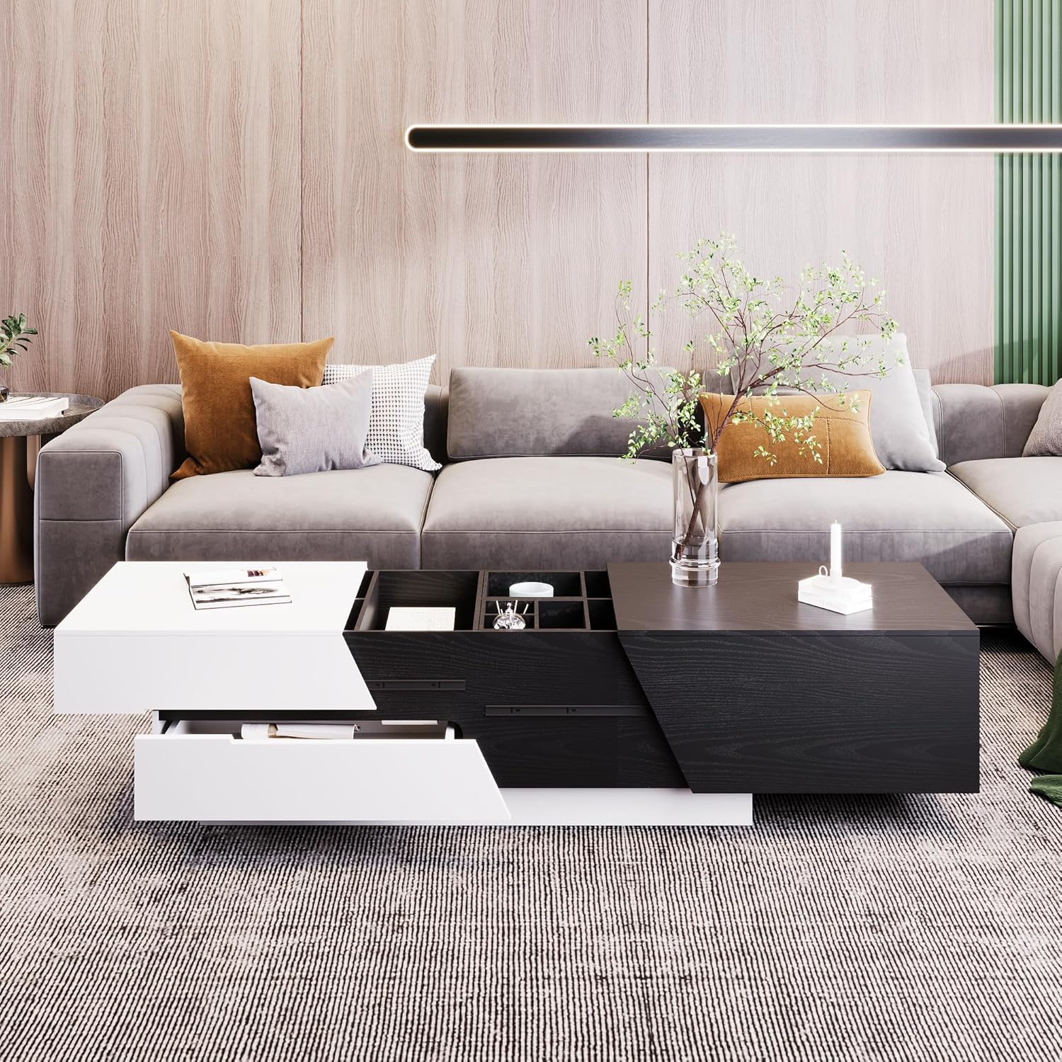 Amazon.com: Atlodas Contemporary White and Black Coffee Table with ...