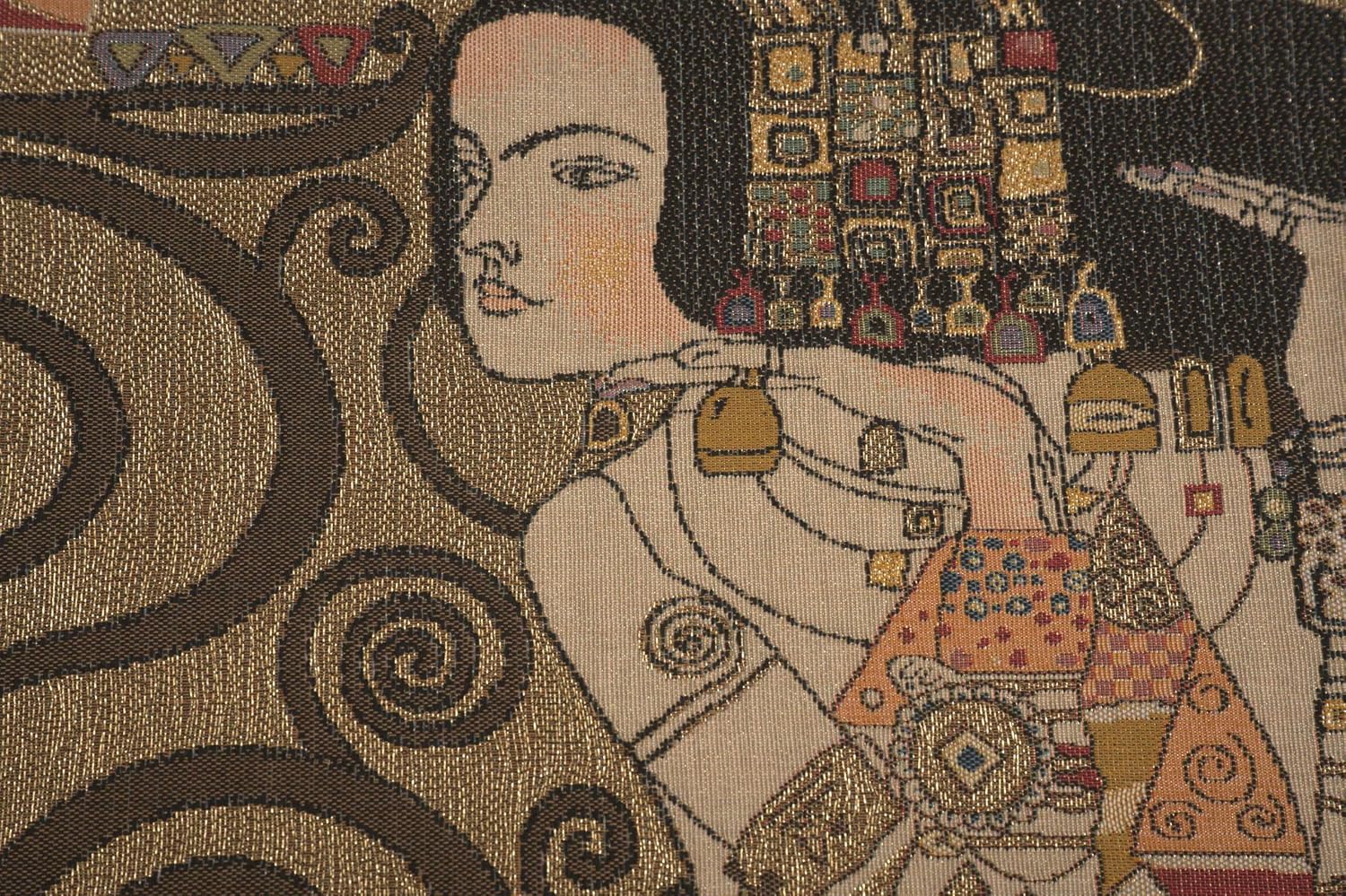 C Charlotte Home Furnishings Inc Klimt Or - L'Attente French Cushion Cover | Decorative Cushion Case with Cotton Viscose & Polyester | 18x18 Inch Cushion Cover for Living Room I by Gustav Klimt