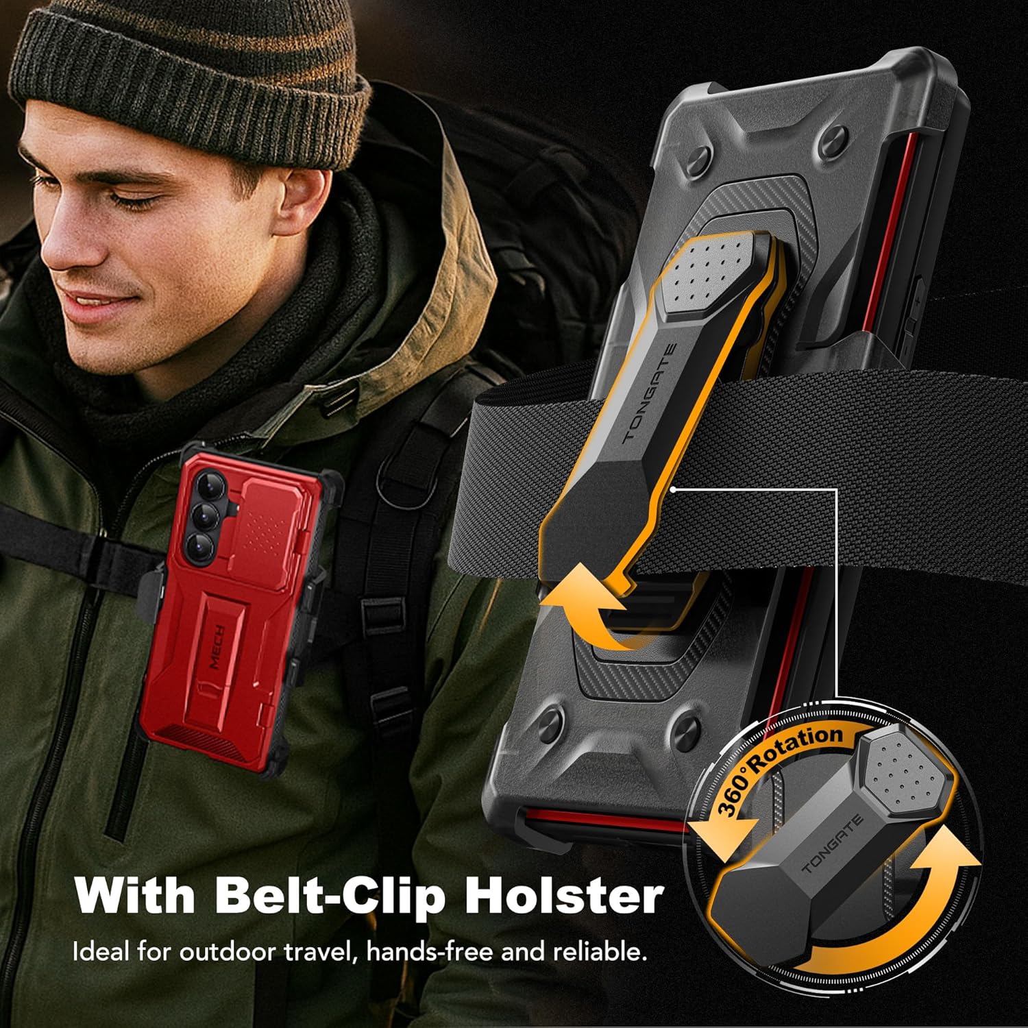 TONGATE for Z Fold 7 Case with Privacy Screen Protector, [Built-in Slide Camera Cover & Stand] [Anti Spy] Military Grade Drop Phone Case for Samsung Galaxy Z Fold 7 with Belt Clip, Red Privacy - Image 8