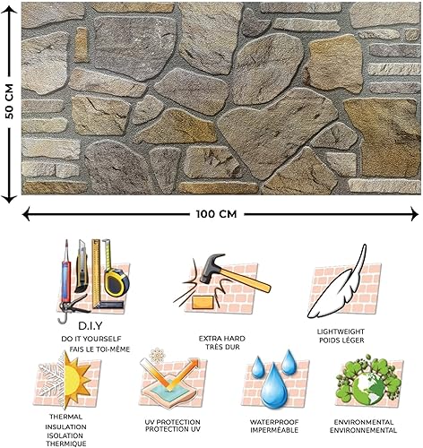Miniatura 6 de Dundee Deco Paneles de pared 3D revestimiento de pared con aspecto de piedra de oro gris, revestimiento de espuma de poliestireno para aplicaciones