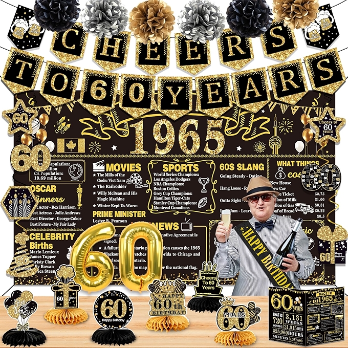 1965年60岁生日派对装饰套装，24件套