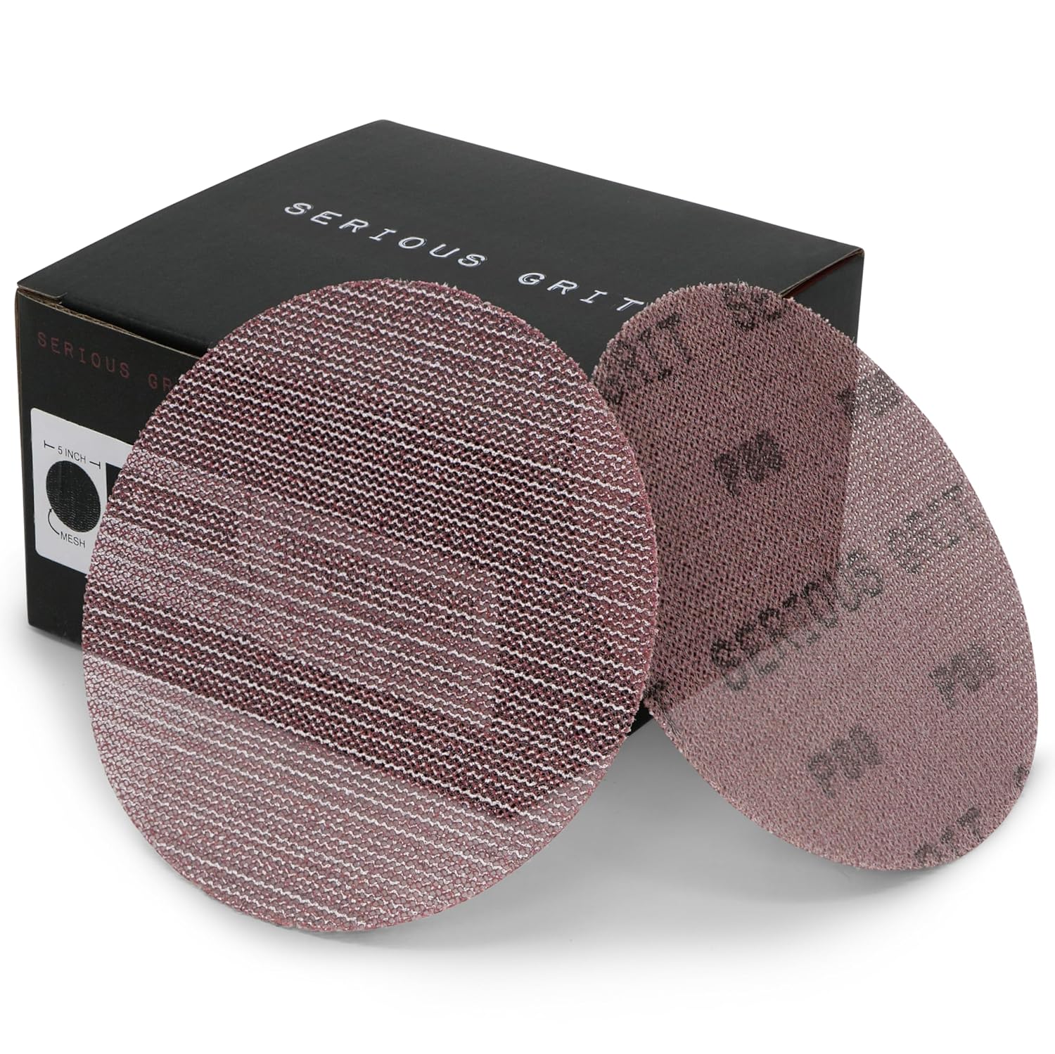 Serious Grit - 5-Inch Assorted Grit Ceramic Mesh Sanding Discs - Hook & Loop Dust-Free Ceramic Grain Net Abrasive - 80, 120, 150, 180, 220 Grit (10 of Each) - Universal Fit 125mm Sandpaper - 50 Pack