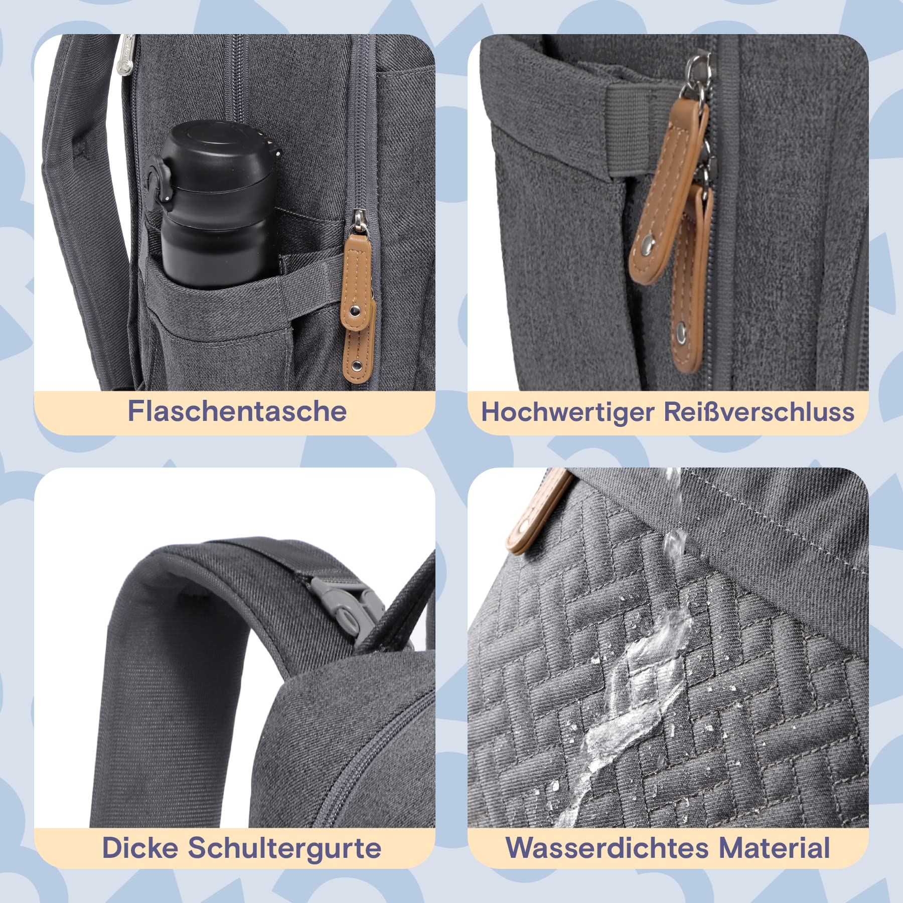 RUVALINO Baby Wickelrucksack Wickeltasche Rucksack mit tragbarer Wickelauflage, Schnullerhalter und Kinderwagengurten, Babytasche Multifunktional für Mama und Papa, Dunkelgrau