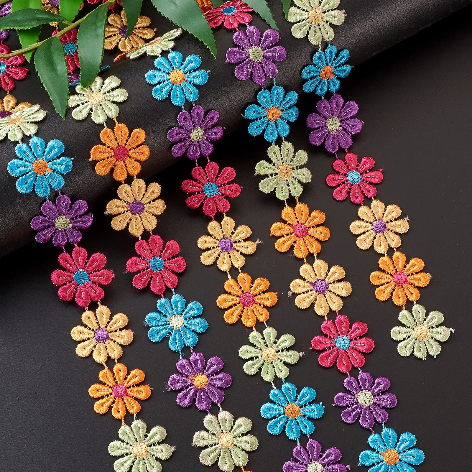 Amazon | 1巻入り 幅25mm カラフル 花柄 レースリボン 刺繍リボン 