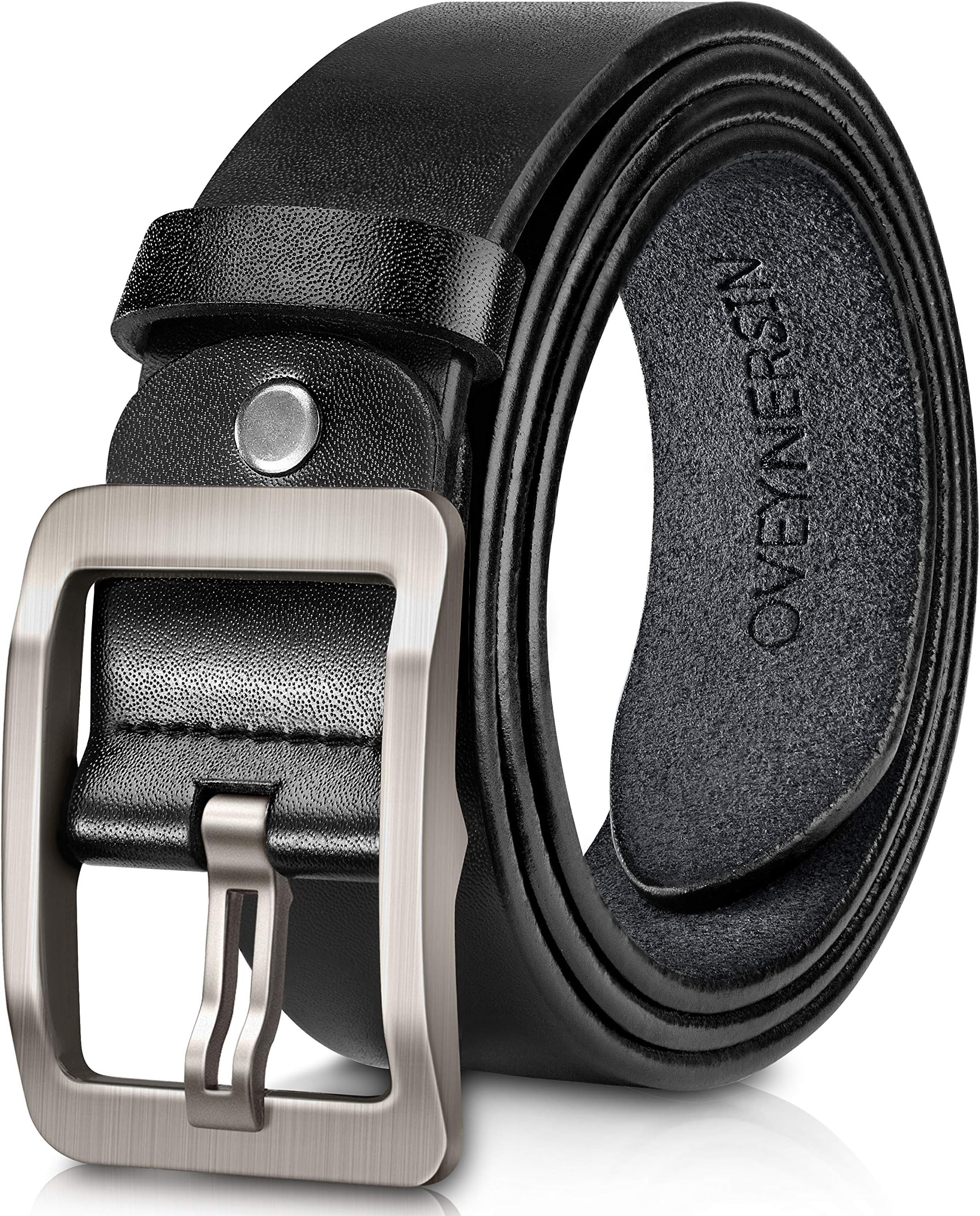 Men Belt - 100% Genuine Leather casual Dress Belts Big Metal Buckle Adjustable Size designer Fashion Gifts (Black, waist size 39"-45"(99-114cm))