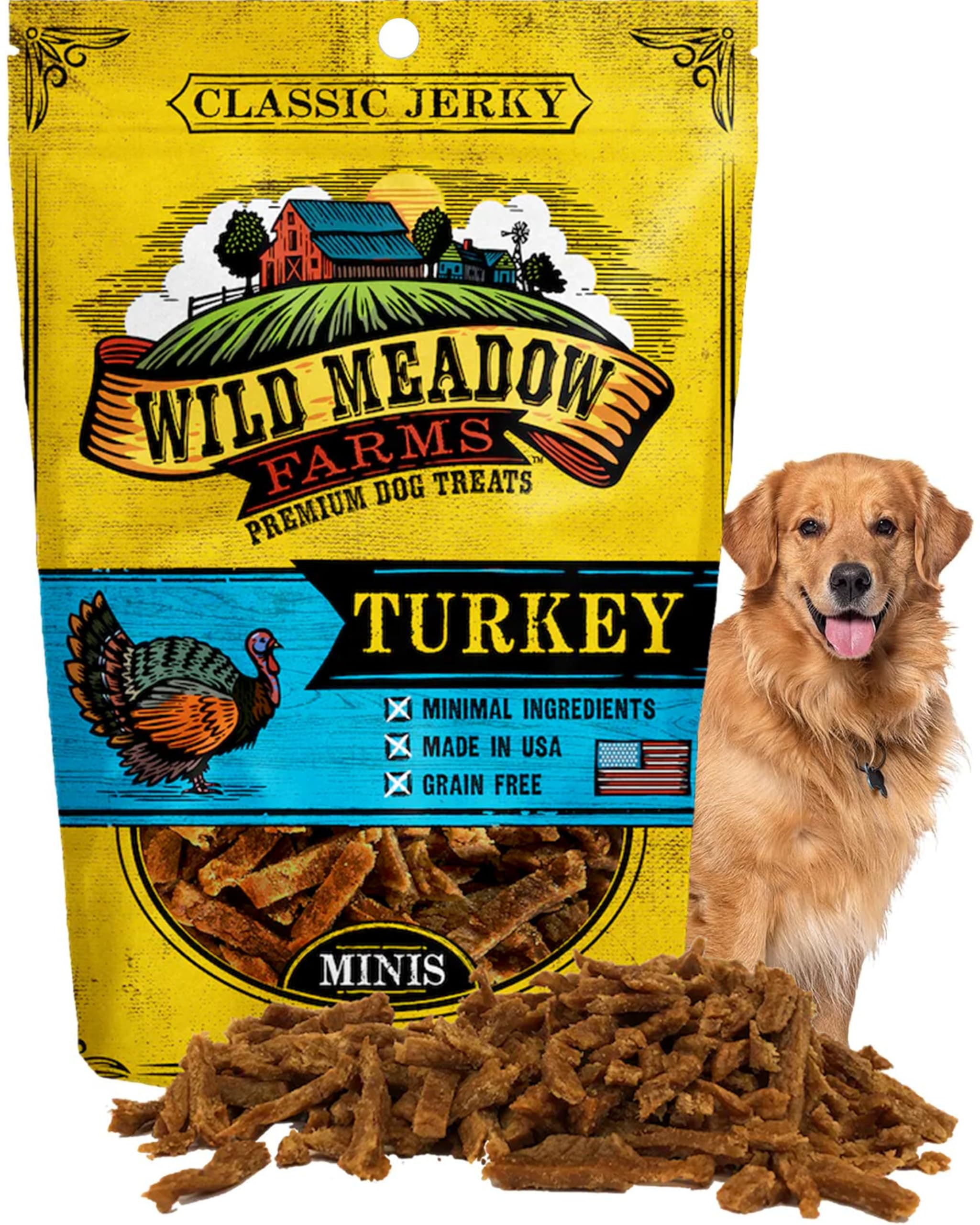 Wild Meadow Farms - Classic Turkey Minis, Soft Jerky Training Treats for Dogs, Grain Free, All Natural & Perfectly Sized for Training & Rewards, 3.5oz