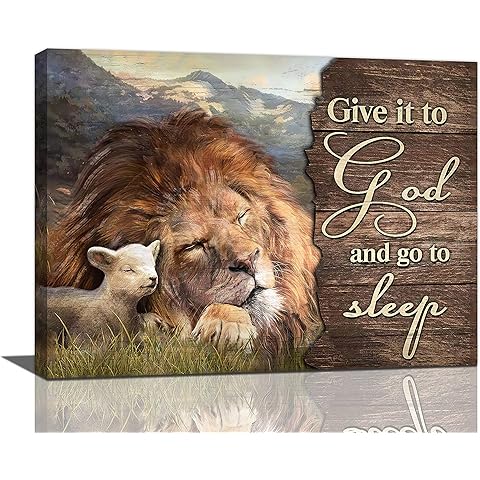 Lion and Lamb Wall Art Christian Religious Pictures Canvas Wall Decor Give it to God Painting Prints Framed Artwork Decor for Church Living Room Bedroom 12