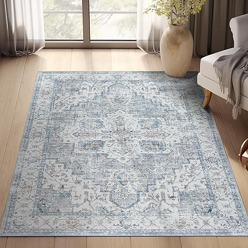 jinchan Alfombra de área lavable de 3 x 5, tribal, alfombra pequeña, resistente a las manchas, alfombra bohemia, alfombra envejecida, suave,
