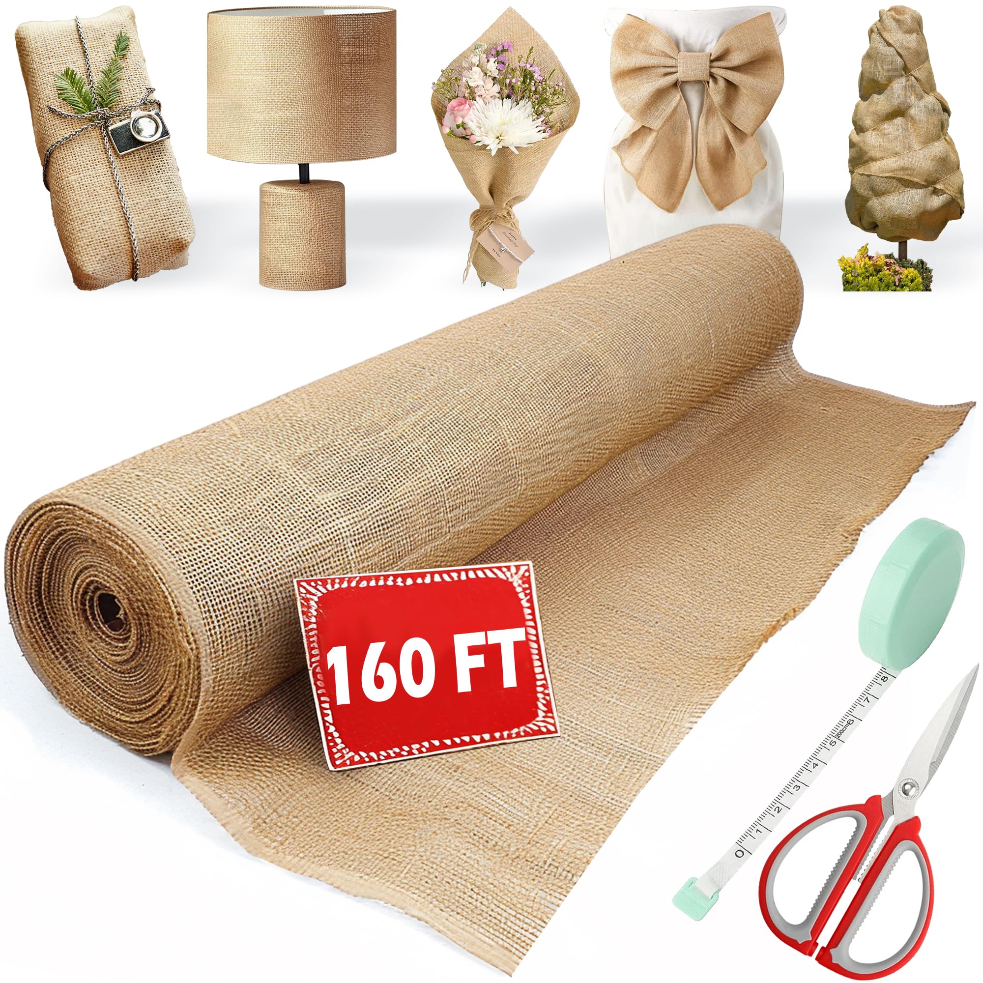 40" x 160ft Burlap Roll Multipurpose Burlap Tree Wrap, High Density Jute Fiber, Natural Burlap Color, Rustic Pattern