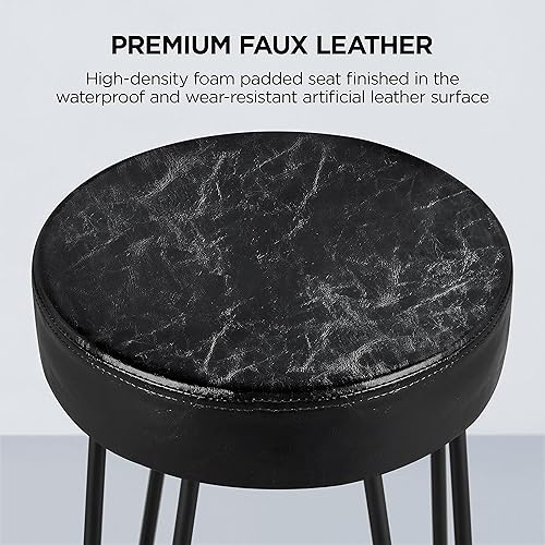 Miniatura 6 de Yaheetech 4 taburetes de mostrador para el hogar, taburetes de bar sin espalda con asiento redondo de piel sintética, patas de horquilla para cocina