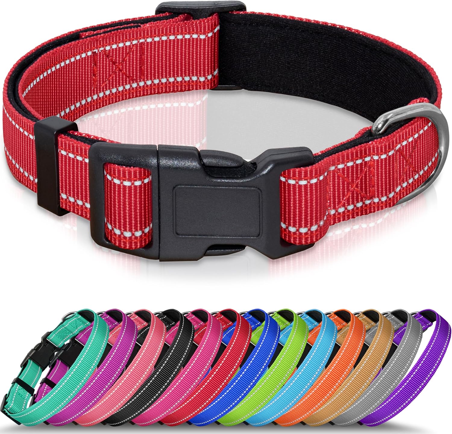 Seyezo Reflective Dog Collar, Soft Neoprene Padded Pet Collar for Small, Medium, Large Dogs, Adjustable Puppy Collars with Quick Release Buckle, Safe Breathable Nylon Dog Collars for Puppies(Red,XS)