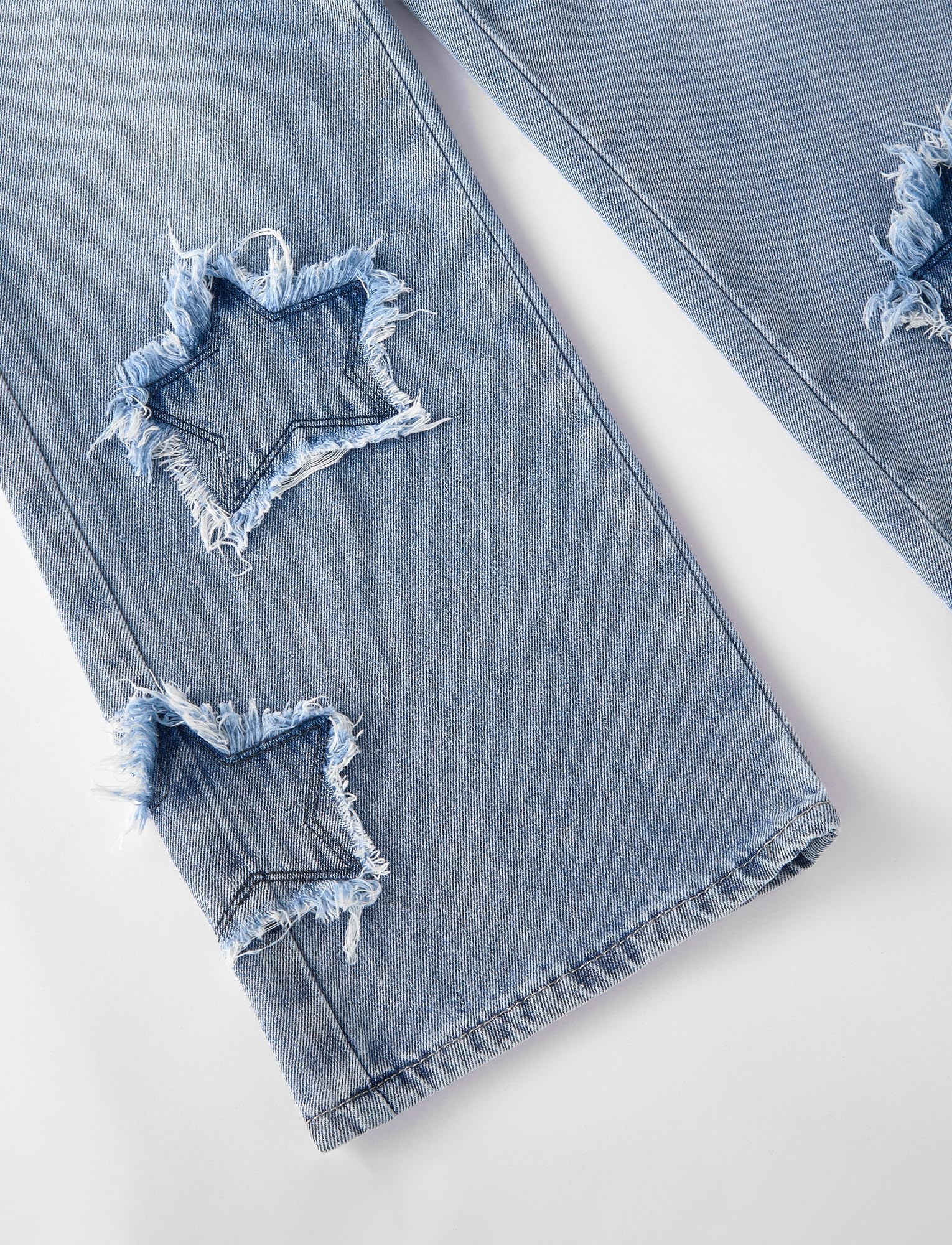 SEAUR Pantalones vaqueros para niña de pierna ancha con cintura elástica Y2K Denim Jean pantalones rectos patrón de estrellas 130-160 = (EU 128-158)
