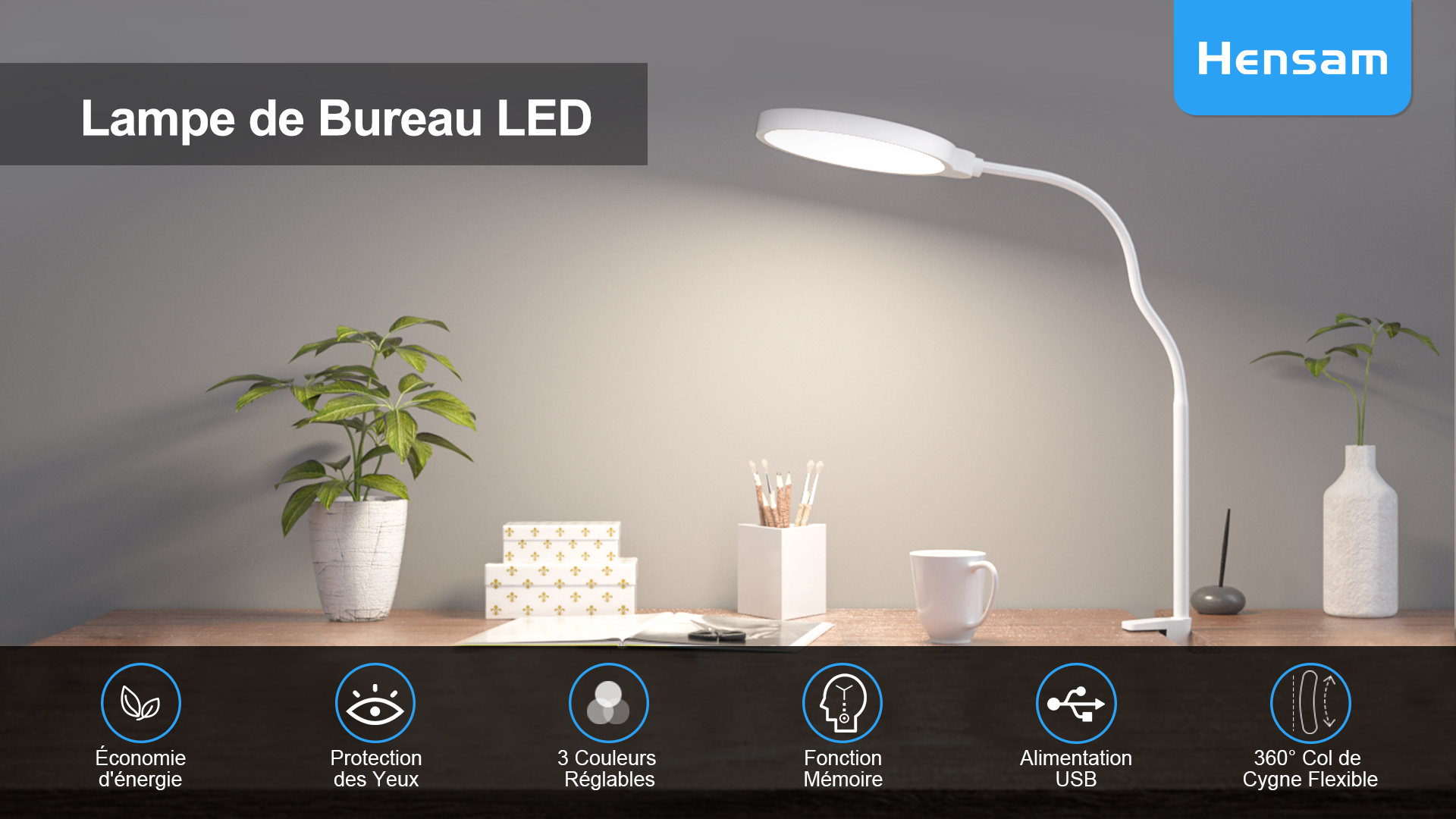 Lampe De Bureau LED Dimmable - 10 Niveaux Luminosité, 3 Températures Couleur, Pince