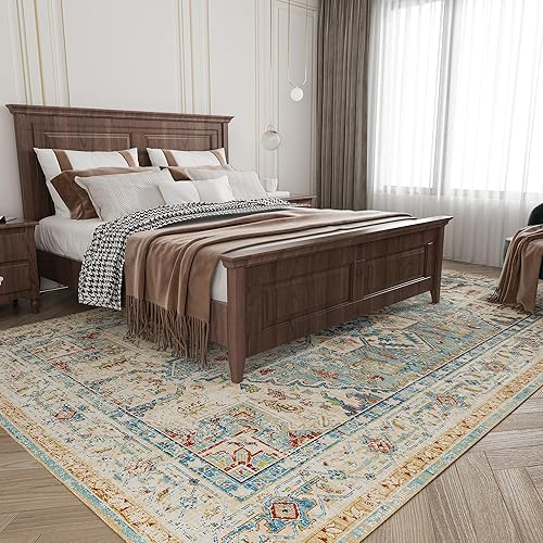 Miniatura 3 de SUNJINDOJ Alfombras de área de 5 x 7 pies, gruesas, antideslizantes, grandes, bohemias, lavables, alfombras vintage para interiores, alfombra de