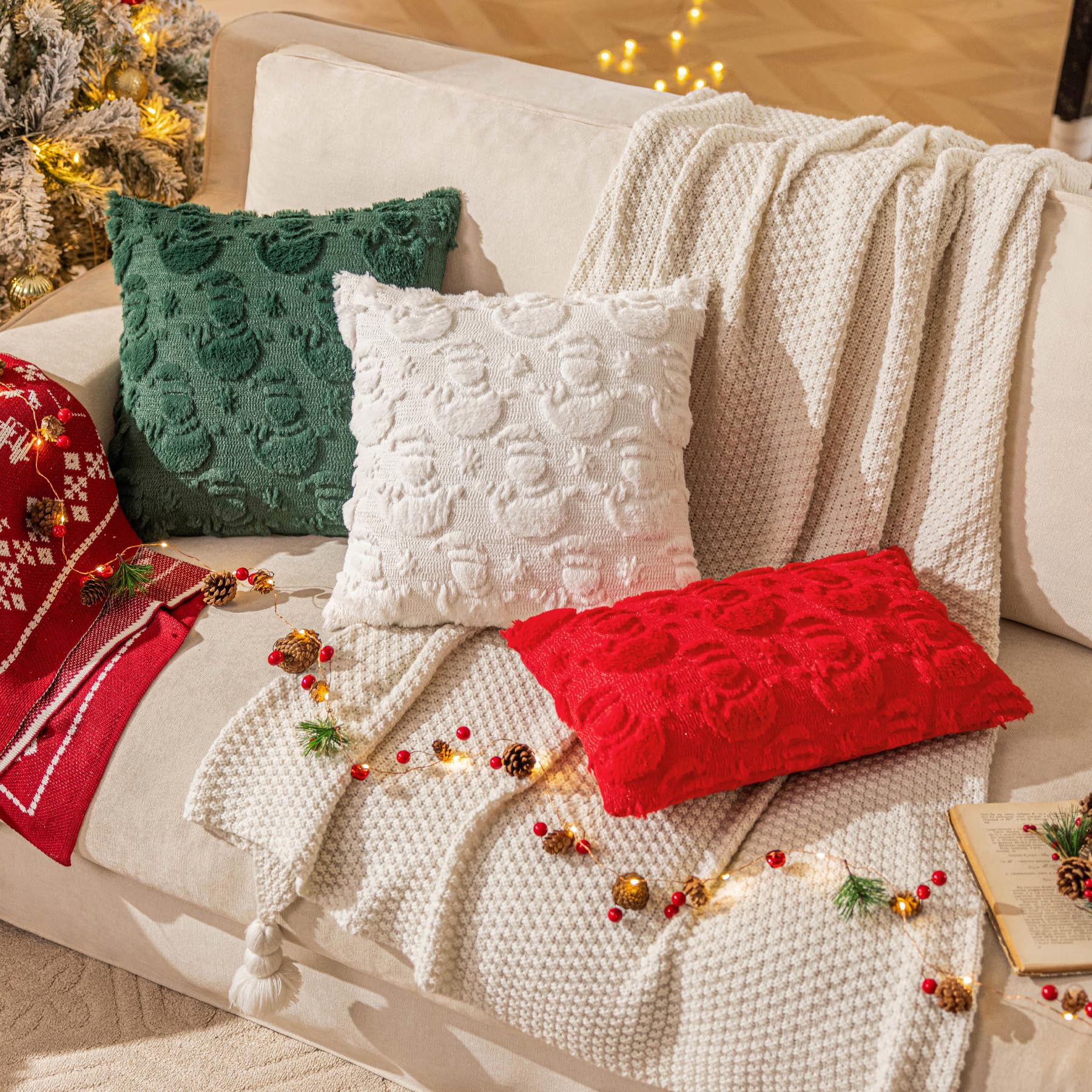 SINYASAN Snowman Pillow Covers Set Of 2 – Snowflake Shaped Faux Fur Throw Pillow Covers 20x20 Inches