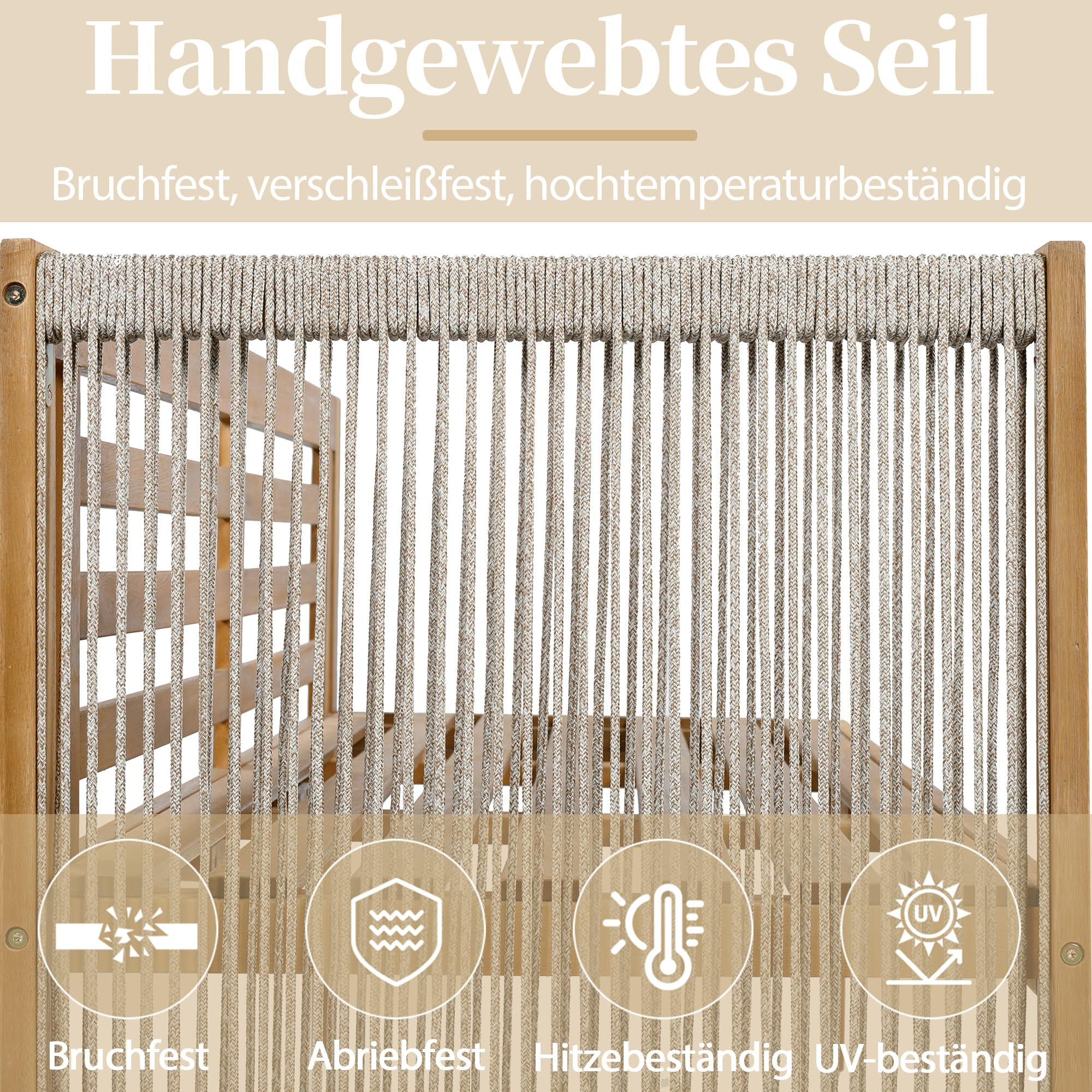Set di 6 sedie da giardino, set di mobili da giardino, 3 divani, 2 divani, 2 sgabelli, tavolo da pranzo, tavolo in acacia (beige)