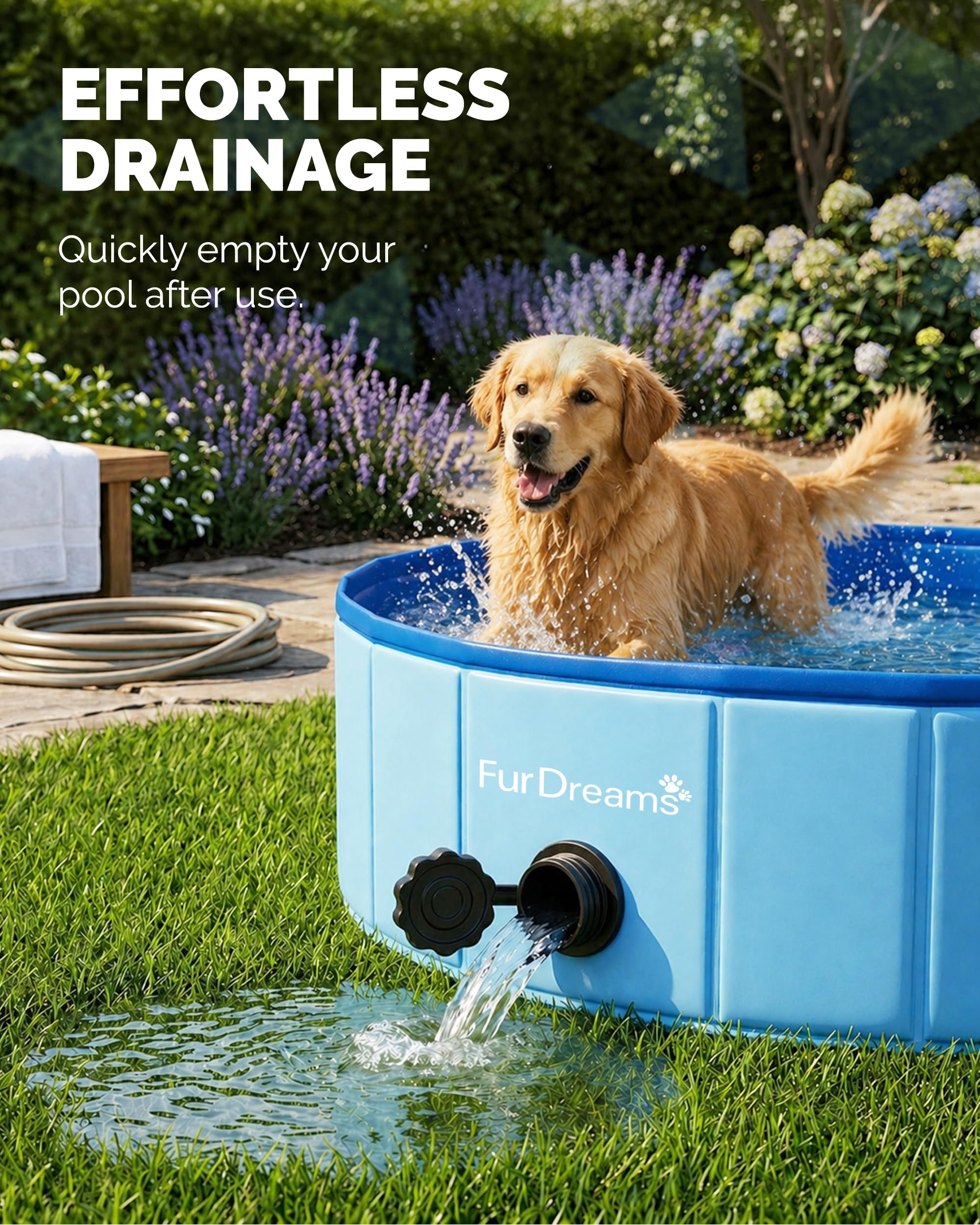 Furdreams Faltbares Haustier-Schwimmbecken, Hartplastik-Hundebadewanne, tragbares, multifunktionales, rutschfestes PVC-Kinderbecken für den Außenbereich enießen Sie Sommerglanz in Garten (Extra Large)