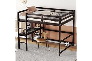 Full Size Modern Wooden Loft Bed with Desk and Storage Shelves