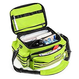 Scherber First Responder Fully-Stocked Professional Essentials EMT/EMS Trauma Kit | HSA/FSA Approved | Reflective Bag w/8 Zippered Pockets & Compartments & 200+ First Aid Supplies - Yellow