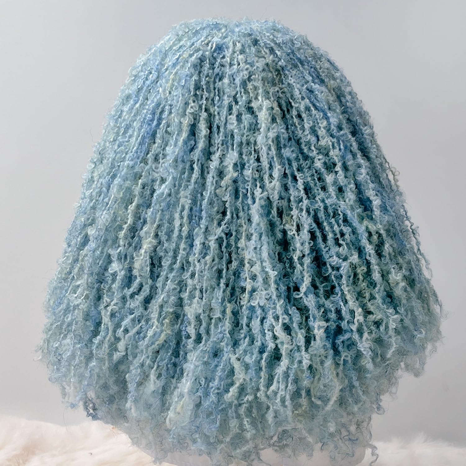 BlissfulPixie Wigs for Waldorf Dolls,Wool Curls,10-inch Doll Wig,Soft Wig Hair for DIY Doll Wigs,Doll Wigs for Head Circumference 23-26cm (Blue)