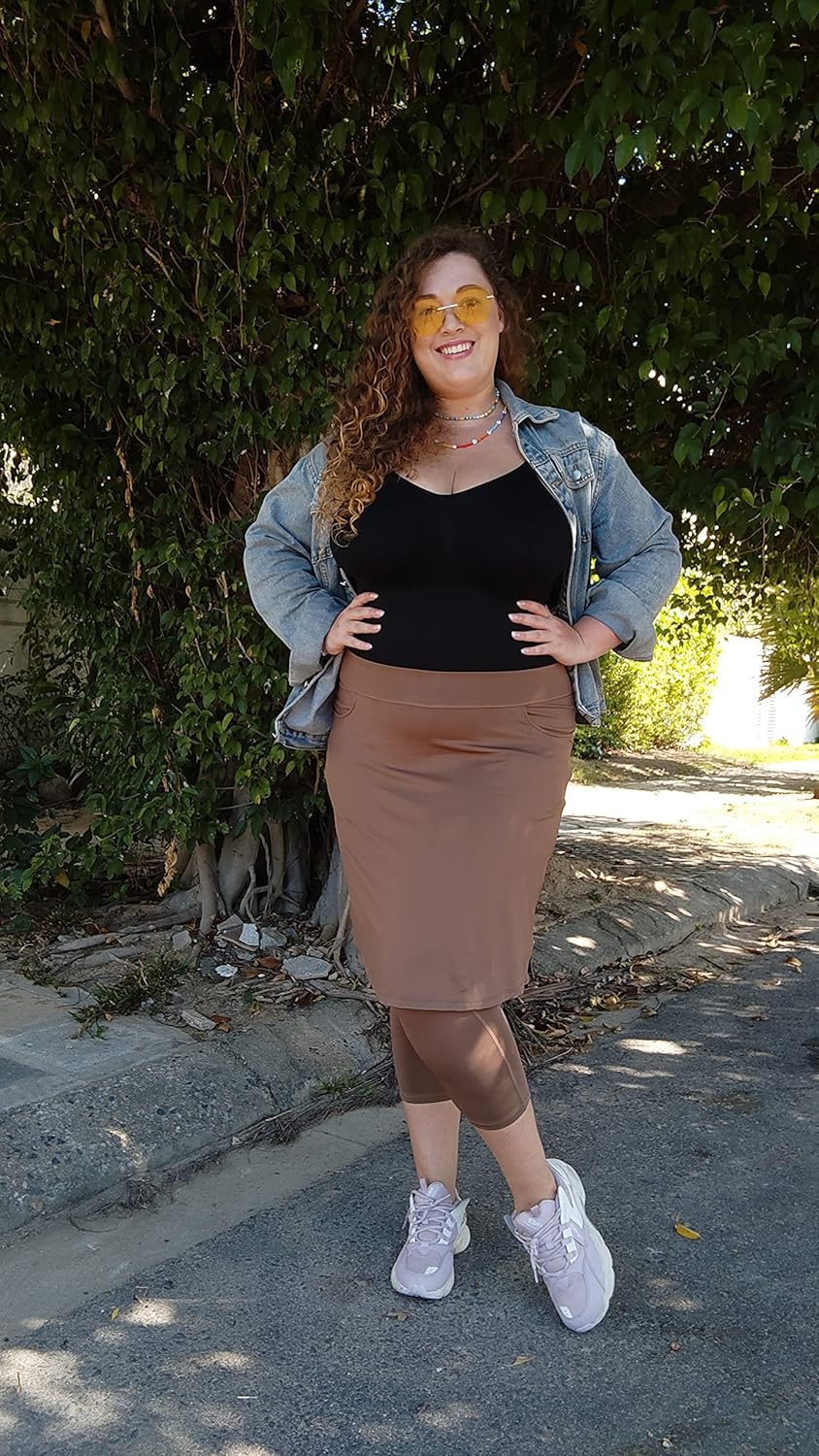 HOKOYI Modest Skirt with Leggings Attached for Women Workout Knee Length Swim Capri Pants with 2 Pockets - Image 5