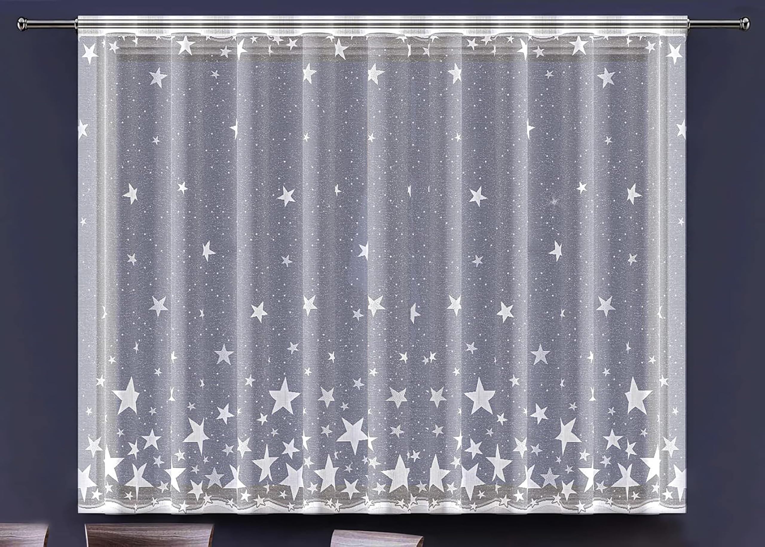 MforStyle White Net Curtain STARS - READY TO HANG - HEMMED EDGES - SLOT TOP - MANY SIZES - (selected curtain: 1 Metre Width, DROP: 73" (185cm)