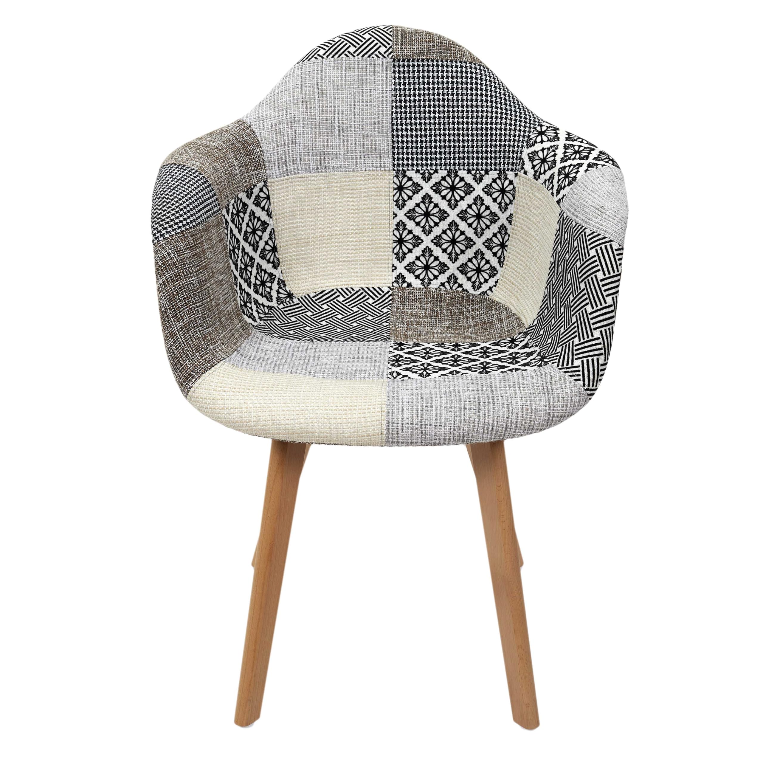 HOME DECO FACTORY Lot de 2 Fauteuils Patchwork Scandinave Bois et Tissu