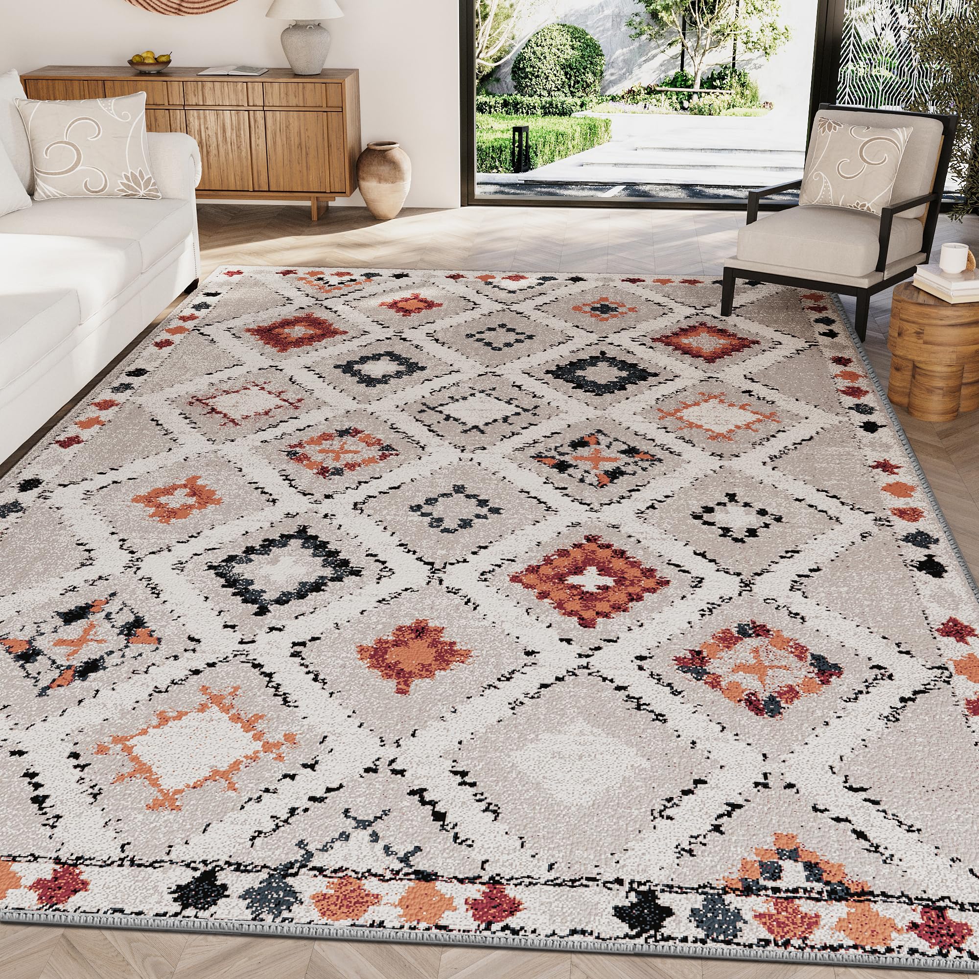 H.VERSAILTEX Area Rug 5' x 7' Washable Soft Rugs for Bedroom Living Room, Non Slip Non Shedding Printed Accent Indoor Floor Carpet Mid-Century and