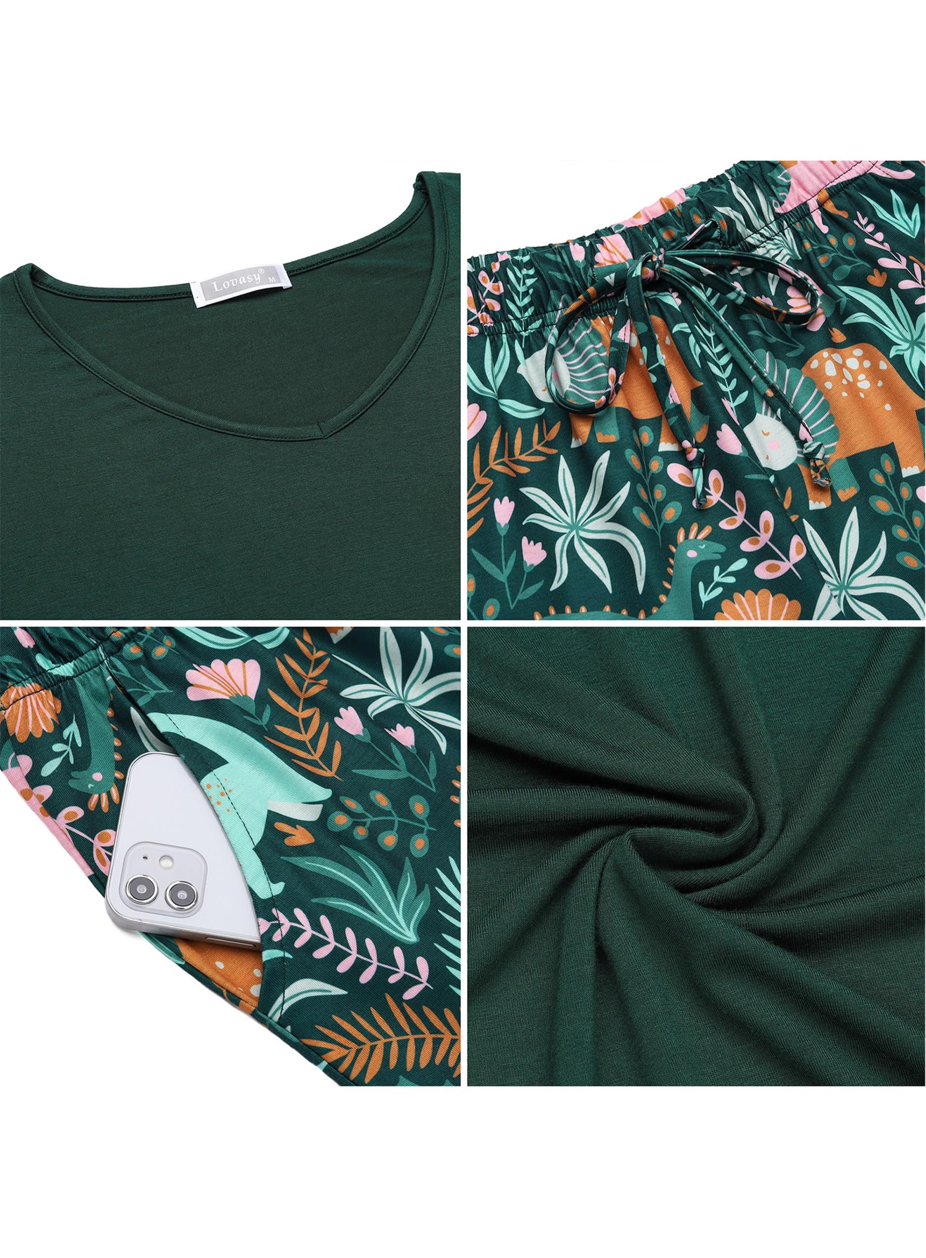 Lovasy Pigiama Donna Manica Lunga Pantaloni Lunghi Casual Scollo a V Top con Motivo a Pois Carino con Tasca Due Pezzi