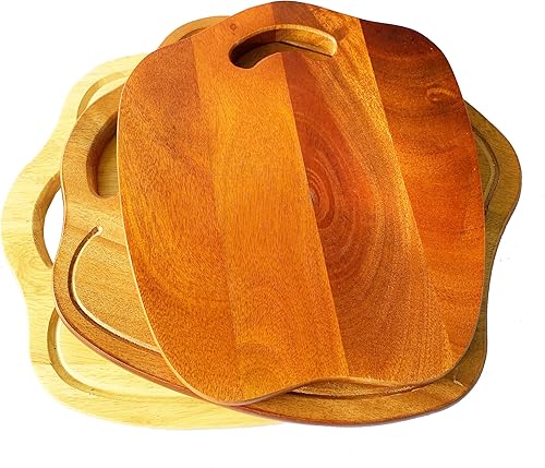Miniatura 5 de Nabytok - Tabla de cortar de madera en forma de manzana de 13 x 11 pulgadas con asa, tabla redonda de charcutería, charcutería y bloque de carnicero