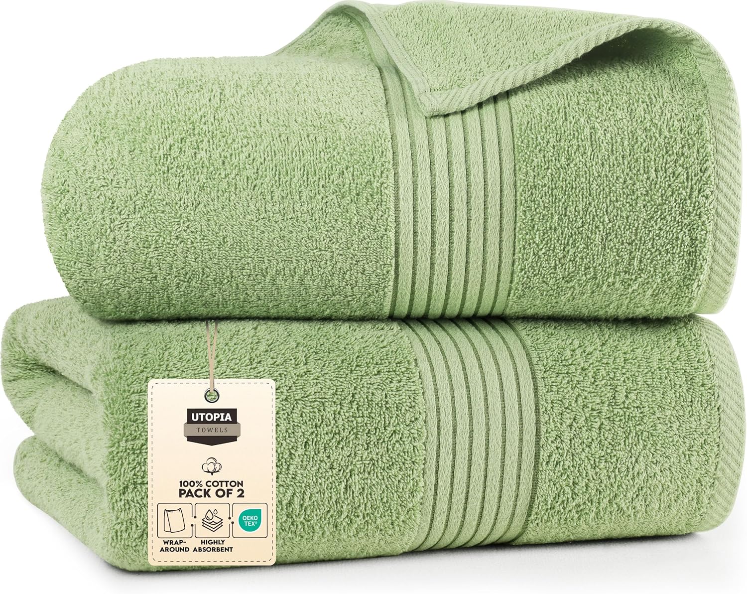 Utopia Towels Bath Sheets 2 Pack, 35x70 Inches, Extra Large Shower Towels, 100% Ring Spun Cotton, Soft and Absorbent, Bath Towel Large, Towel Set, Sage Green