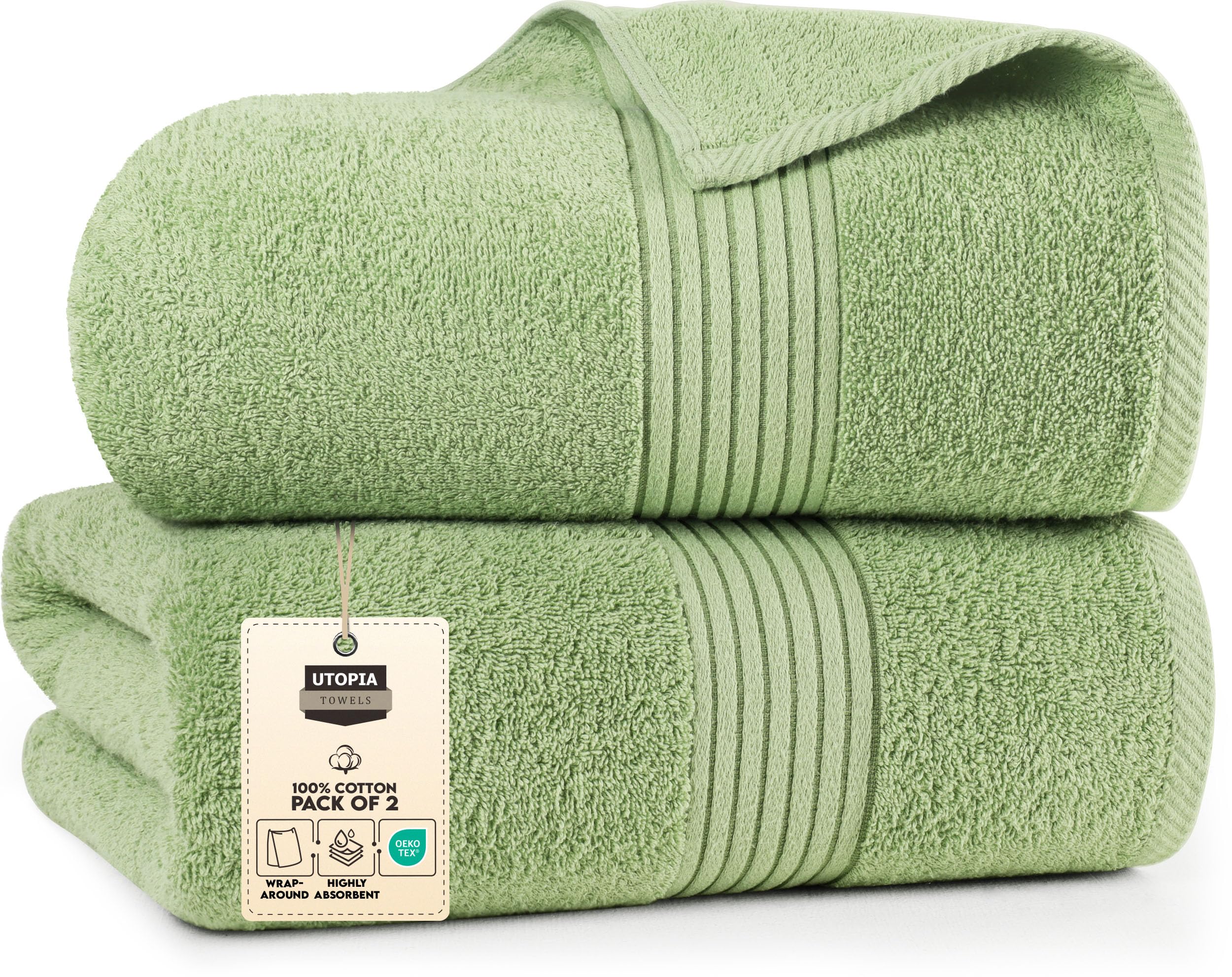 Utopia Towels - Luxurious Jumbo Bath Sheet 2 Pack - 100% Cotton Highly Absorbent and Quick Dry Extra Large Bath Towel - Super Soft Hotel Quality Towel (90 x 180 cm, Sage Green) โ image 1