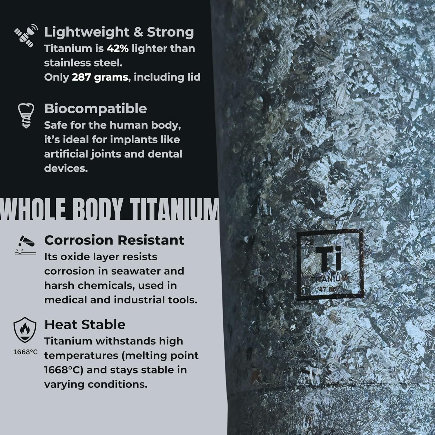 KOYASU® Ti-Zero™ 16oz Titanium Water Bottle [Glacial Blue] - Crystal Ice Finish. Double-Wall Vacuum Insulated Sport Mug. Fits Car Cup Holder, Sweat-Proof & Leak-Proof for Road Trips - Image 2