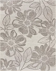 Gertmenian Indoor Outdoor Casual Area Rug - 5x7 Standard, Fade Resistant, Ideal for High Traffic in Living Room, Bedroom, Patio - Woodbury Floral, Gray, 28817