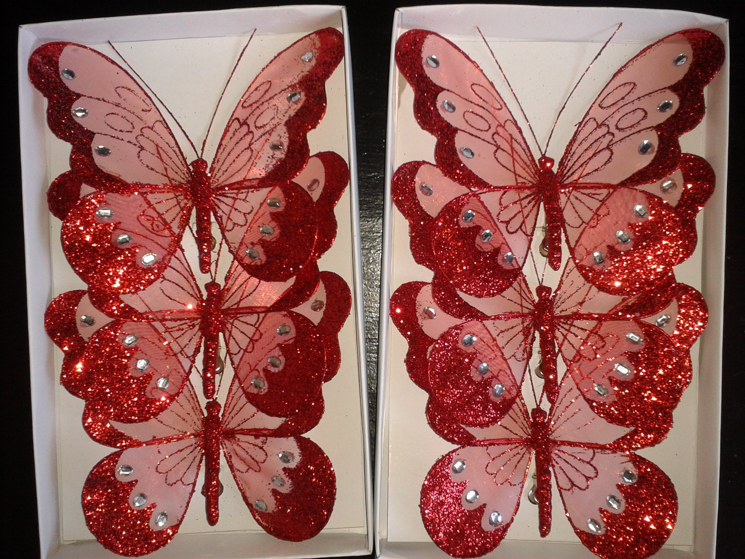 Cmwholesale Red Glitter Mesh Butterflies 18Cm X6 (Red)