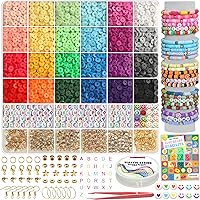 YMSDZHL 6000+PCS Clay Beads Bracelet Kit - 24 Colors Flat Preppy Heishi Beads with Charms for DIY Friendship Jewelry, Crafts for Kids 4-12 & Teen Girls