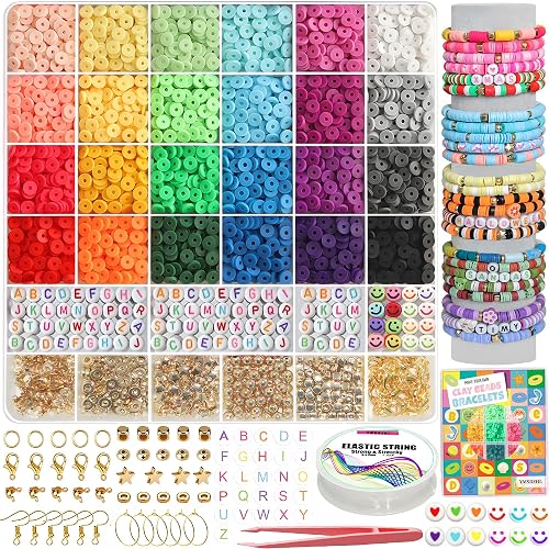 YMSDZHL 6000+PCS Clay Beads Bracelet Making Kit,24 Color DIY Flat
