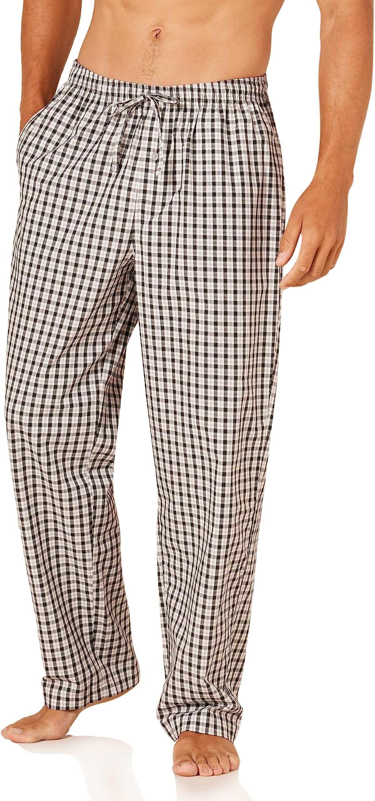 Men's Cotton Poplin Straight-Fit Pajama Pants with Drawstring Elastic Waist
