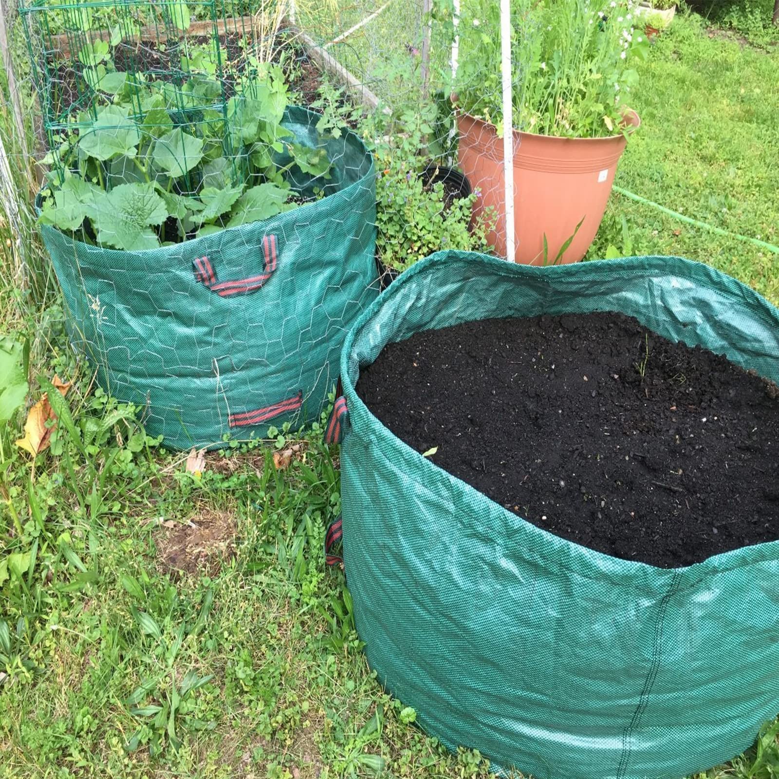 2 X Sacs De Jardin Professional 238l IndéChirables, Sac de Jardin RéUtilisable et Stable avec 4 PoignéEs Anti-DéChirure, Sac Dechets Verts Pe, Stable Aux Uv et Hydrofuge
