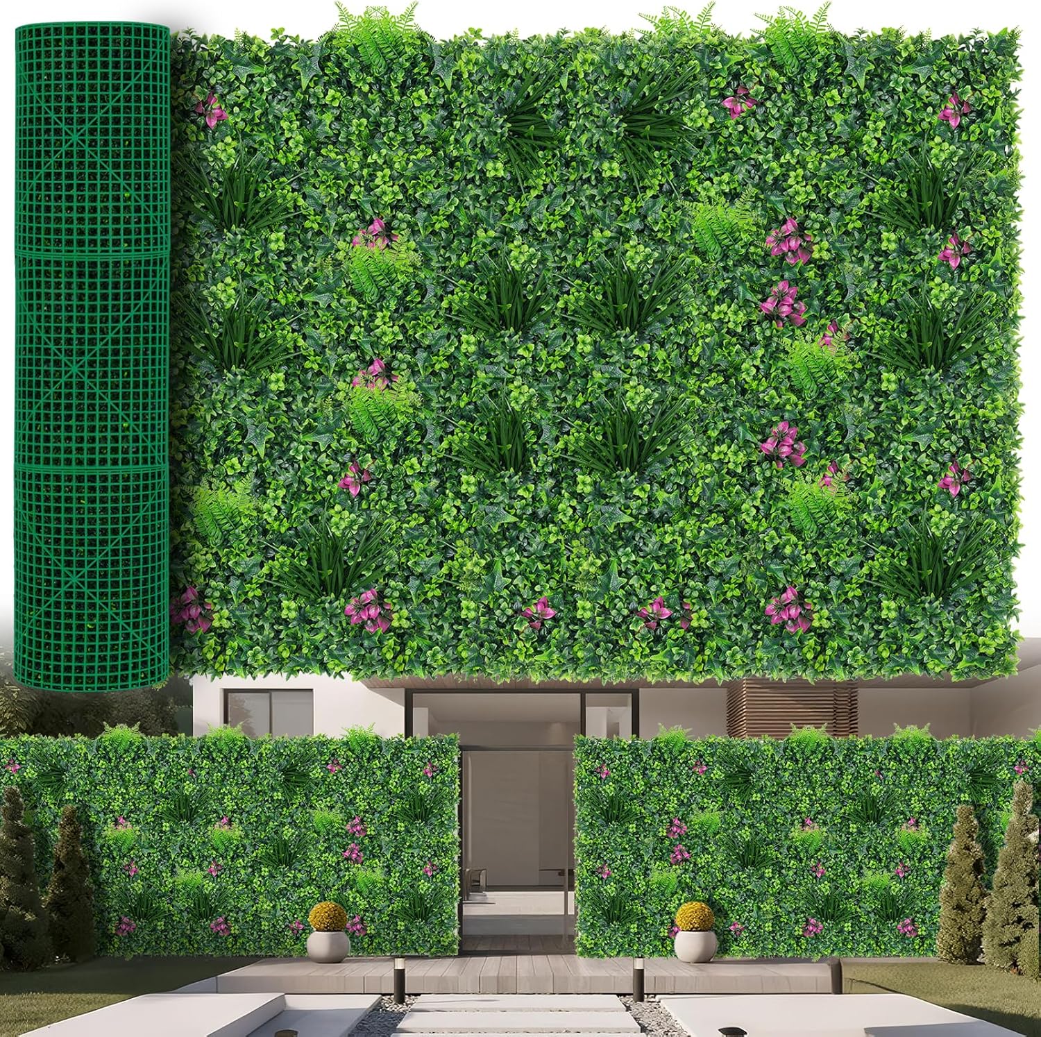 Yangrass Artificial Boxwood Wall Panels, 20''x20'' 12pcs Grass Wall Panels with Mint Plant Leaves, Greenery Backdrop Privacy Screen with UV Protection, Green Grass Wall for Garden Indoor Outdoor Decor