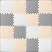 Vista 13 de ProSource Tapete de juego de espuma para niños y bebés con colores sólidos, 36 o 16 azulejos entrelazados con bordes, blanco/gris/beige