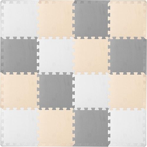 Miniatura 32 de ProSource Alfombra de espuma para rompecabezas para niños y bebés con colores sólidos, 36 o 16 azulejos encajables con bordes, Negro/Gris/Blanco