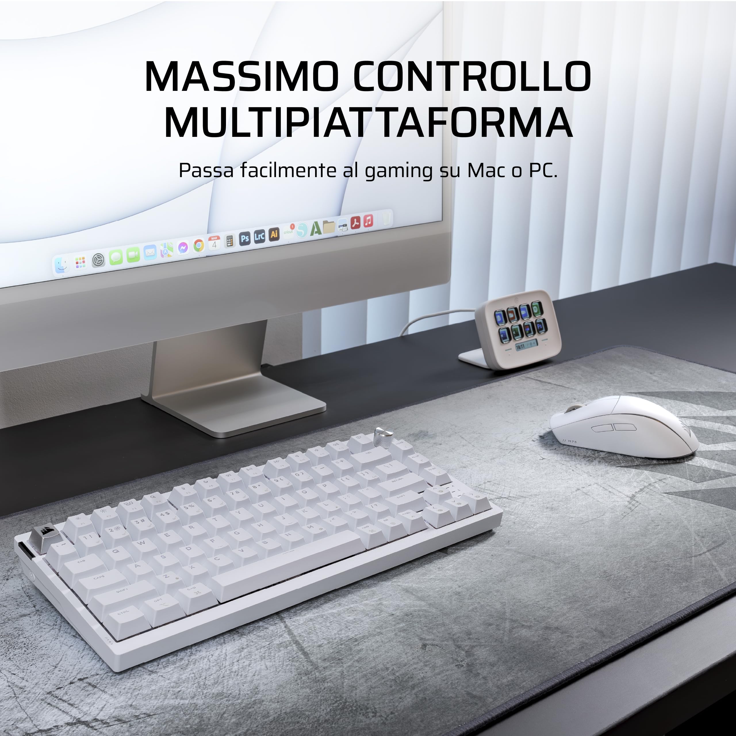 Corsair M75 WIRELESS RGB Mouse Gioco FPS Leggero Ambidestro – Bianco Brina | 26.000 DPI, Pulsanti Laterali Intercambiabili, 105 h Batteria, Mac, iPad, PC