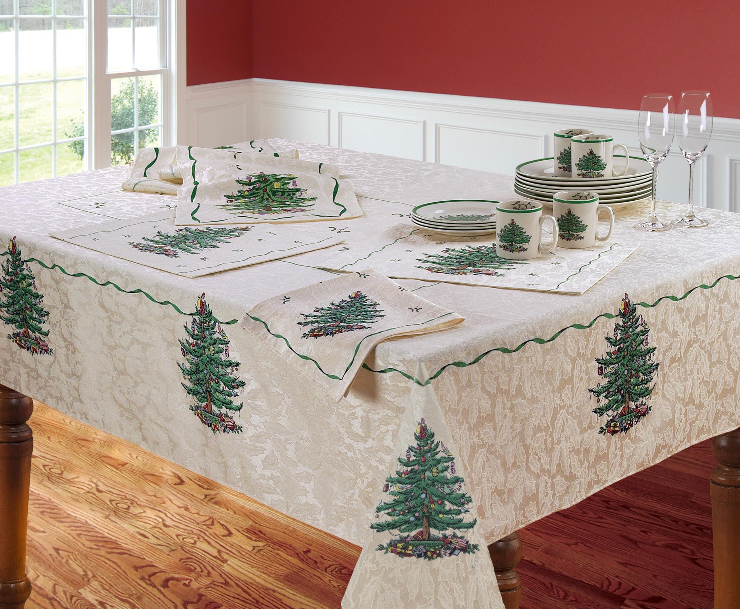 Avanti Linens - Table Cloth, Jacquard Woven Fabric, Rectangular Tablecloth, Kitchen Décor, 60" x 144" Christmas Tree Green