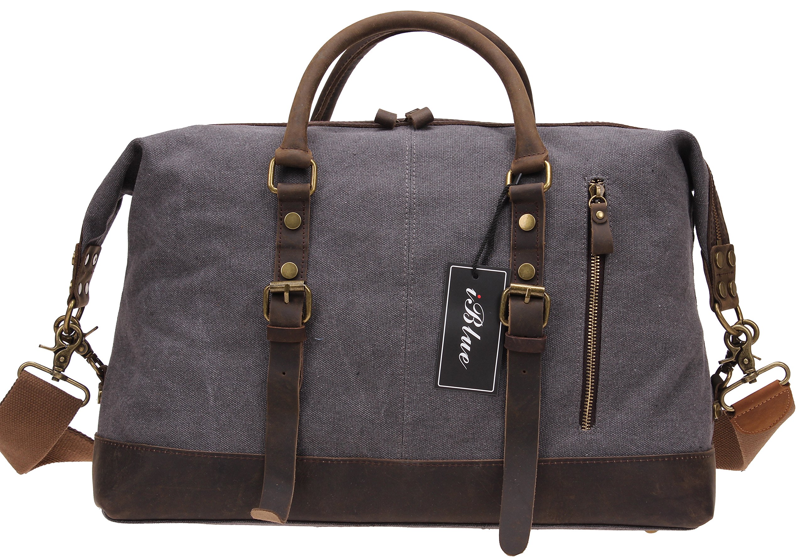 Iblue Oversized Leather Canvas Casual Travel Tote Luggage Duffel Handbag#831